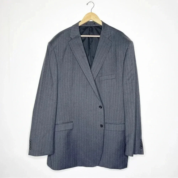 Ralph Lauren Gray Charcoal Wool Stripe Blazer Sport Coat Size 58 L - Picture 1 of 7